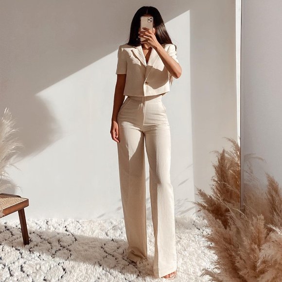 ZARA | Linen Blend Crop Blazer - Picture 3 of 11